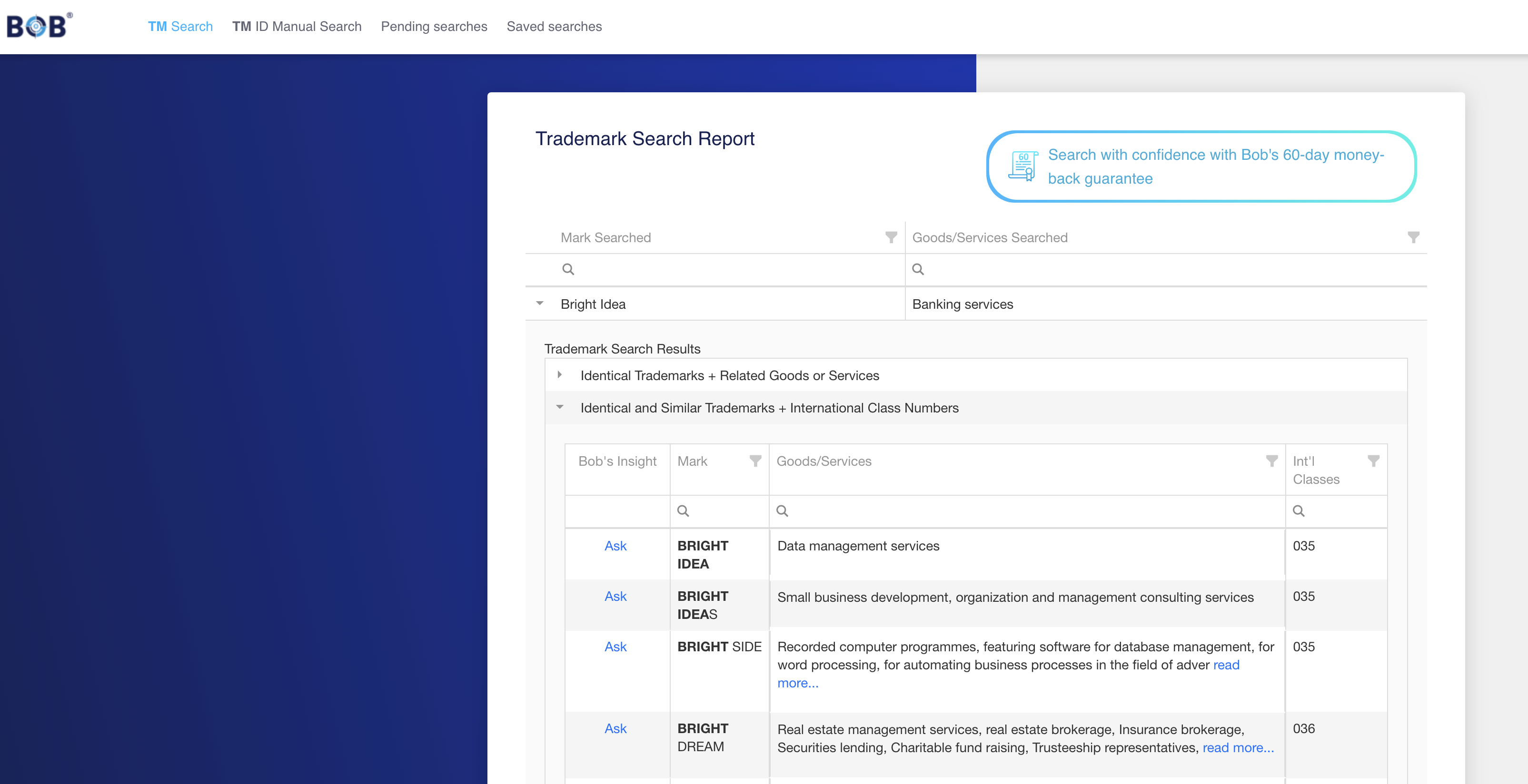 A screenshot of a business name checker tool showing available and unavailable business names to help you narrow down your options