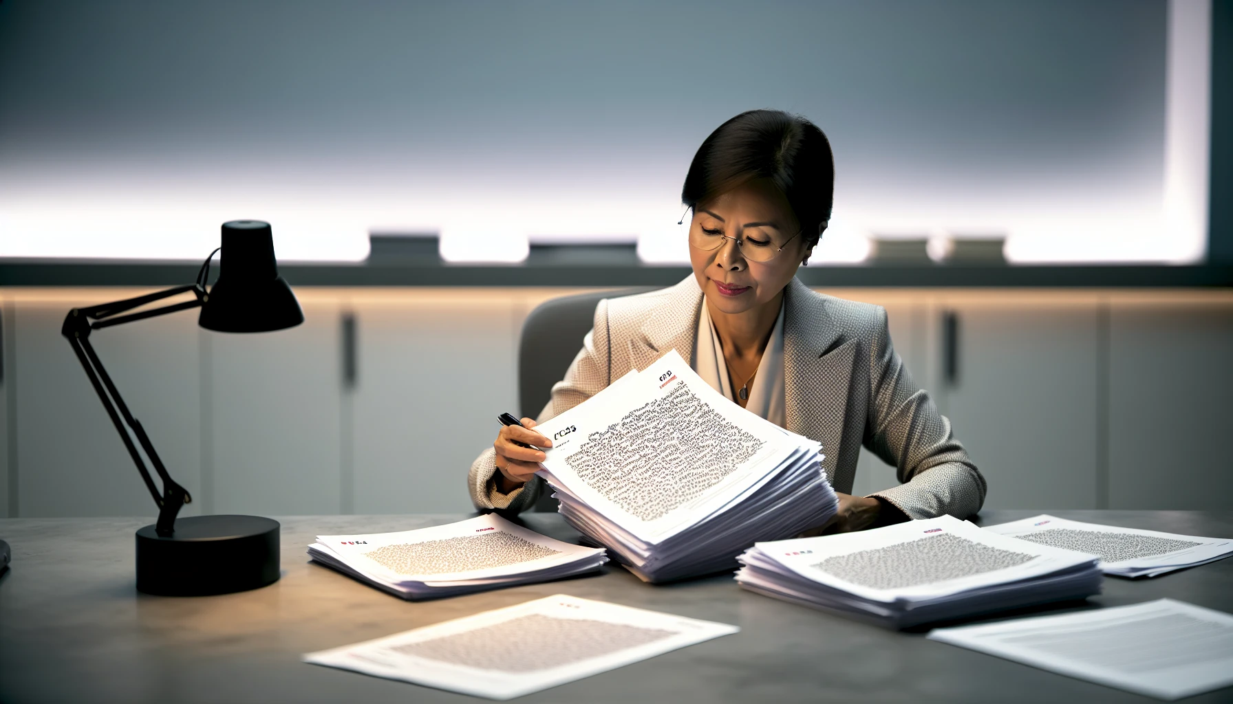 A person reviewing documents with the title 'State Trademark Databases'