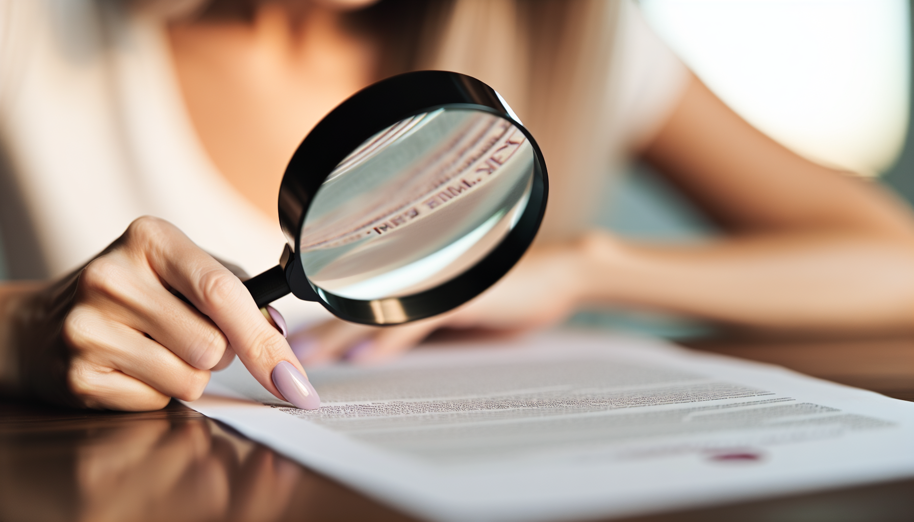 A person using a magnifying glass to search for trademarks