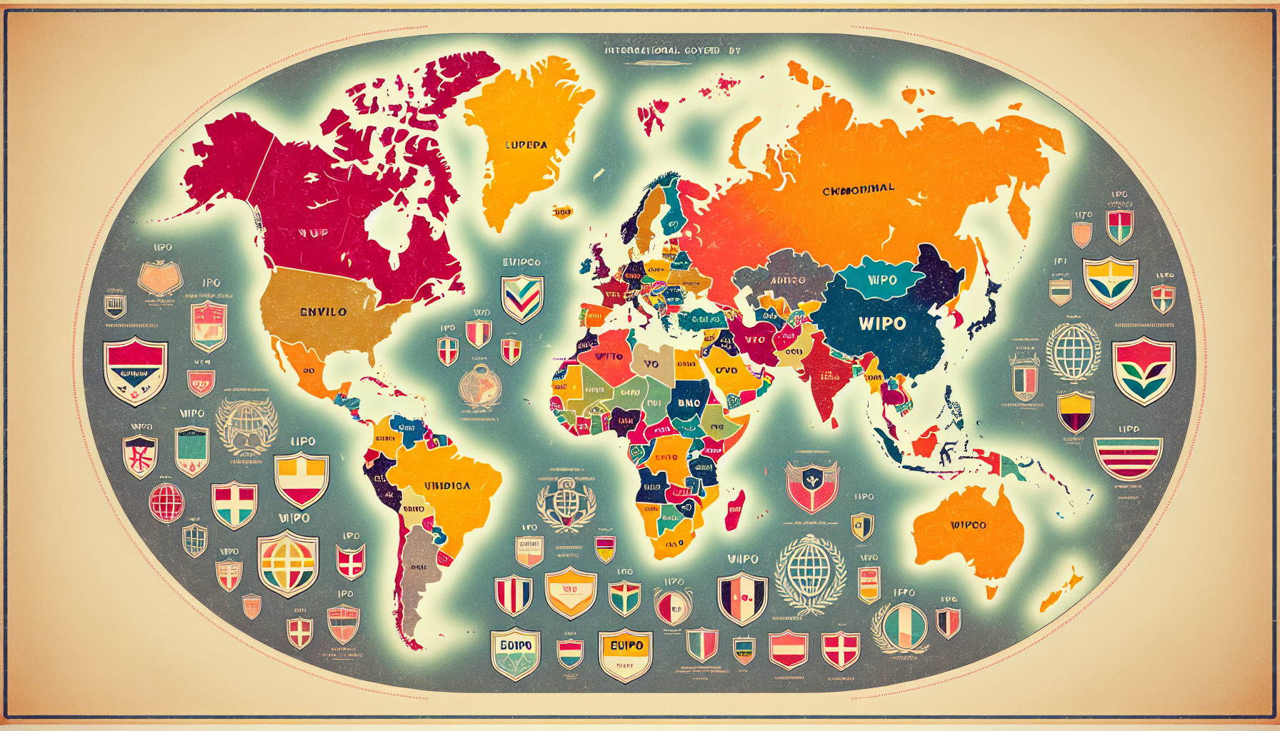 World map with international trademark registries