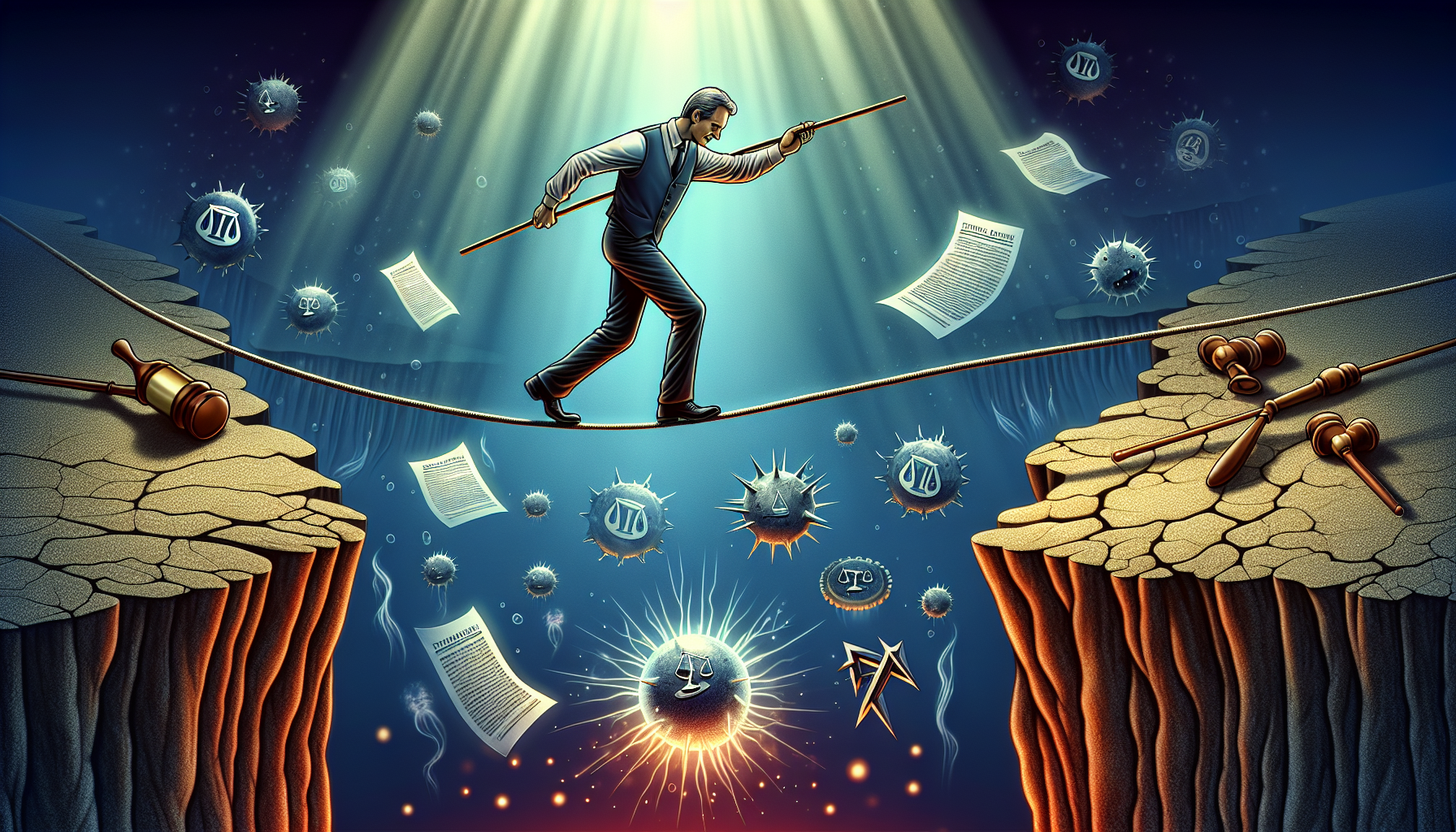 Illustration of a person avoiding pitfalls while balancing on a tightrope