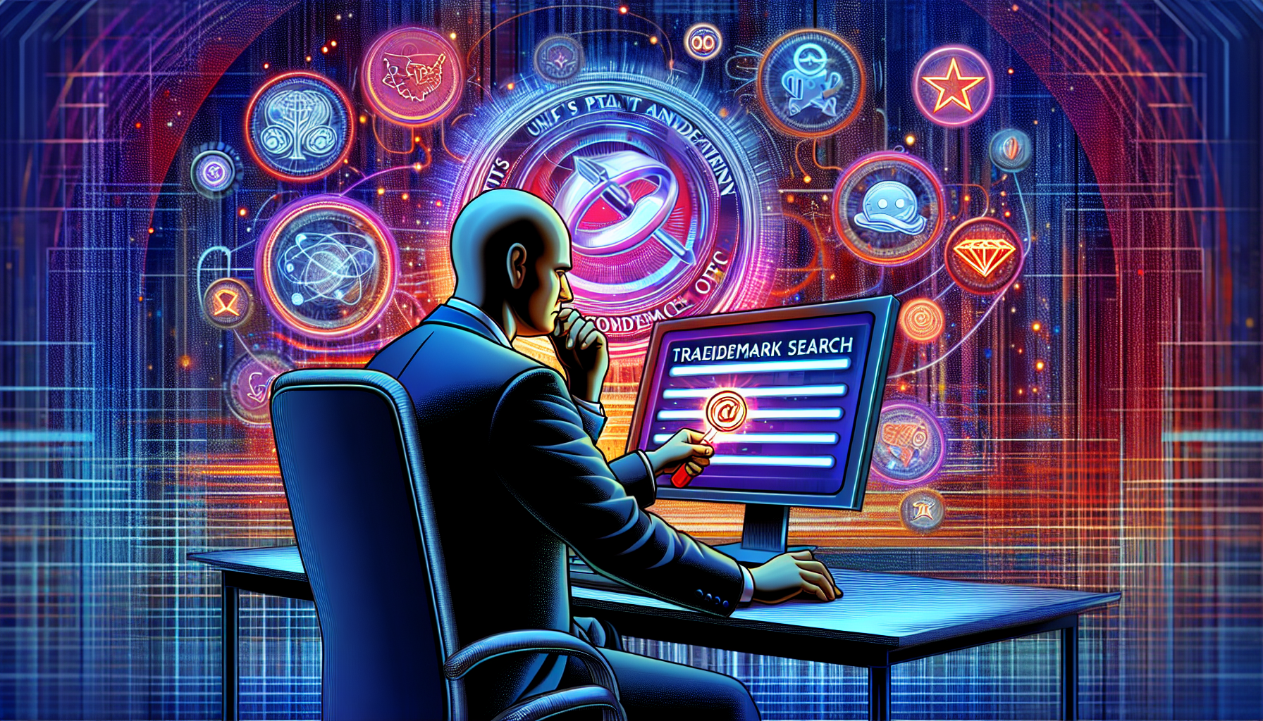 An illustration showing the process of conducting a trademarks lookup using a trademark electronic search system.