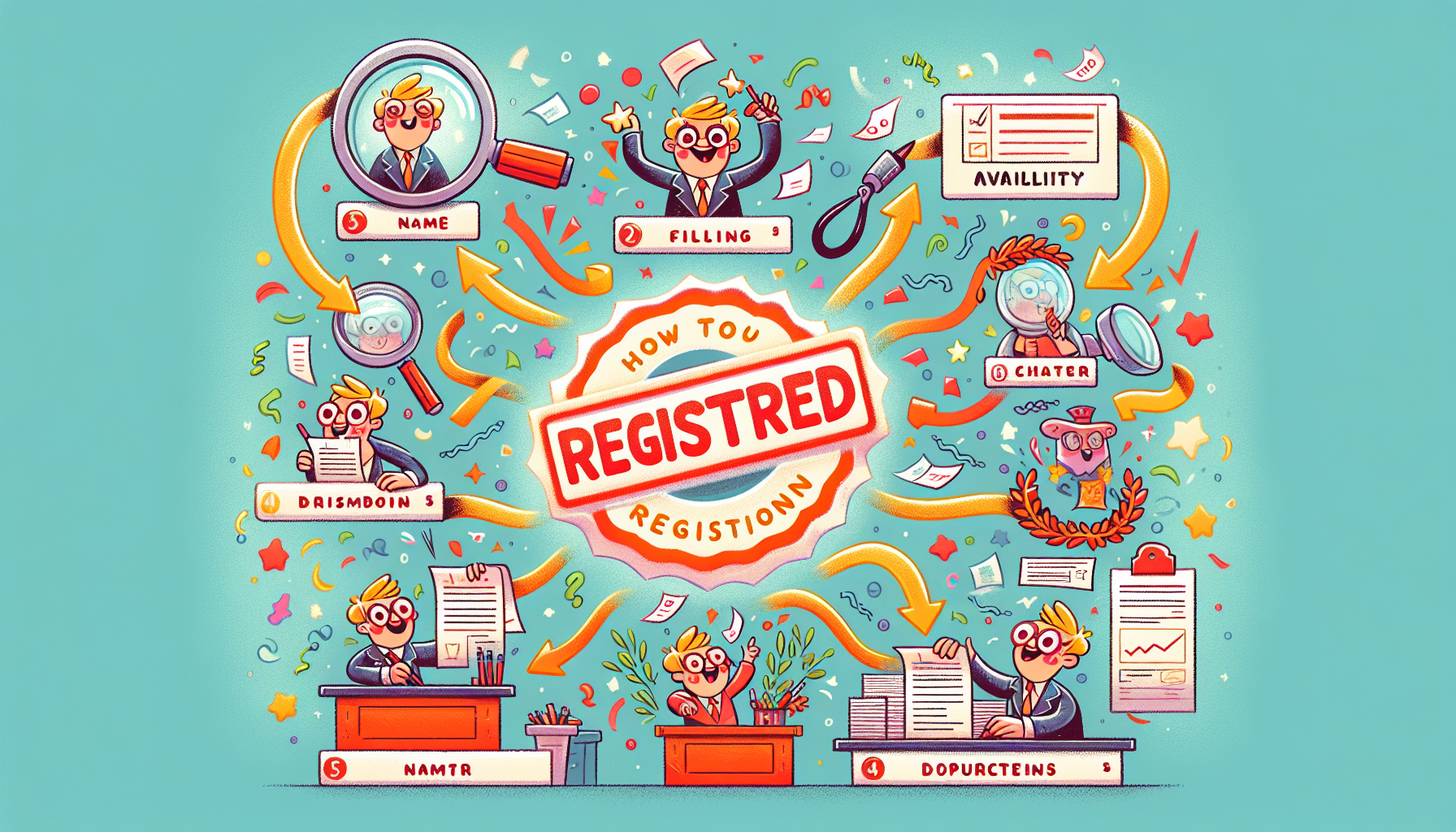 An illustration of the process of registering a business name.