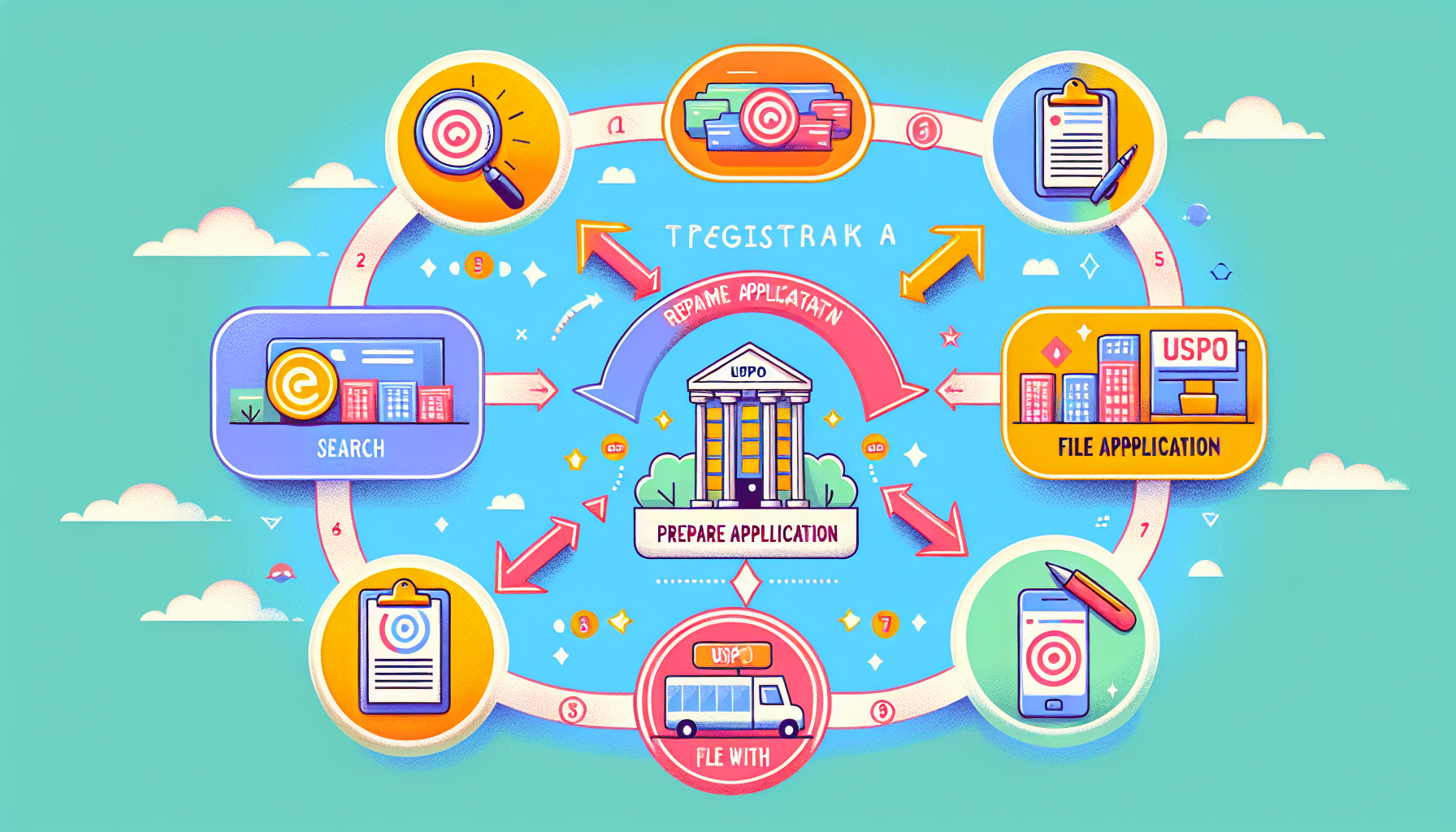 An illustration outlining the steps to register a trademark after a successful lookup.