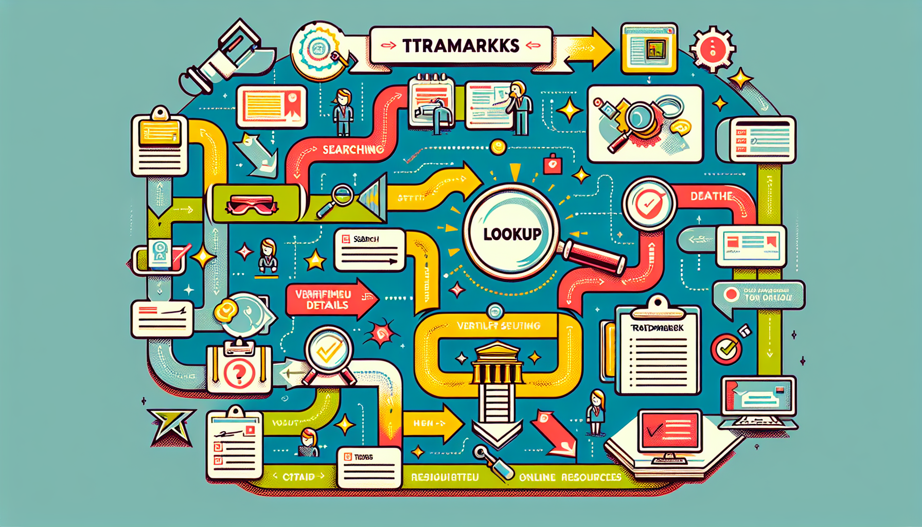 An illustrated step-by-step guide for performing a trademarks lookup.