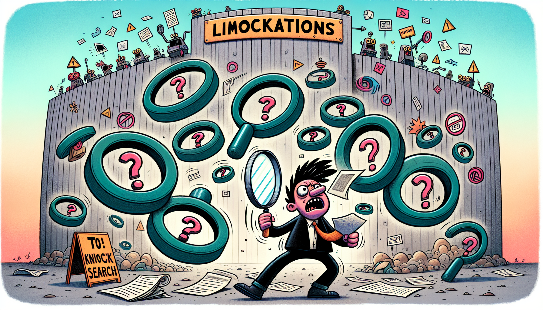 A cartoon illustrating the common limitations of knockout searches.