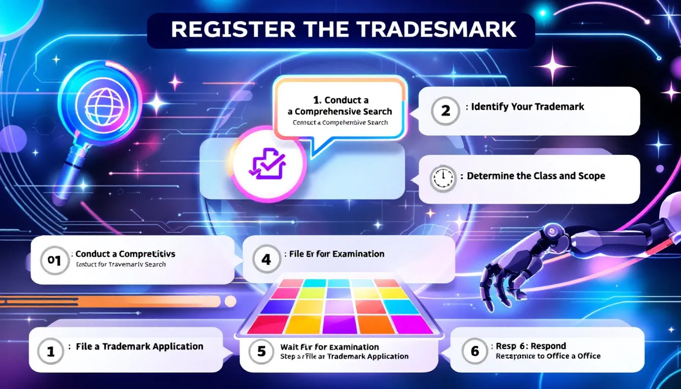 A checklist for steps to register a trademark.